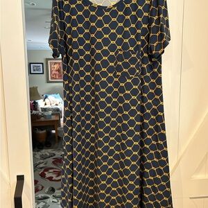 LuLaRoe Navy and Gold Chain Pattern Midi Dress